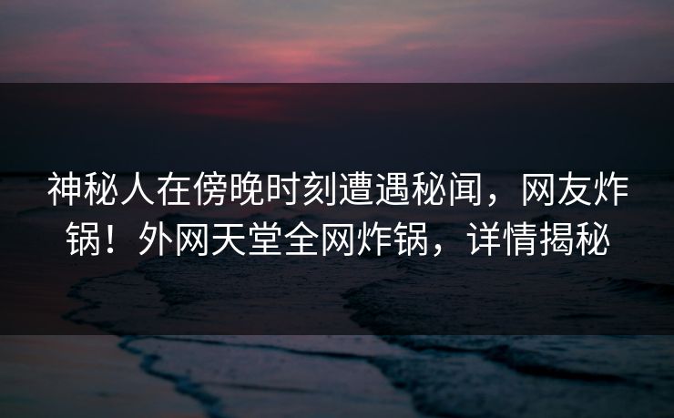 神秘人在傍晚时刻遭遇秘闻，网友炸锅！外网天堂全网炸锅，详情揭秘